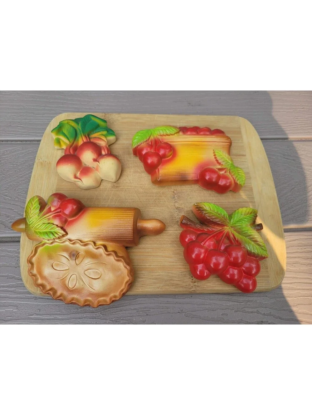 Vintage Miller Studio Cherry Fruit Chalkware Wall Plaques Set Of 4 Small USA